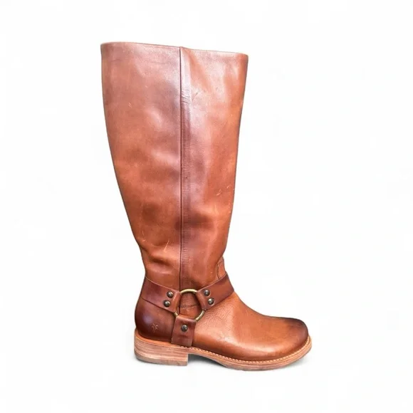 FRYE Veronica Harness Boots | Caramel Brown Moto Boho Fall Style | 9.5 - Picture 3 of 9